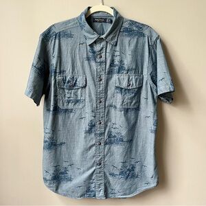 Nautica Button Up Shirt Men's Medium Blue Tropical Cotton Lightweight Dad Cruise